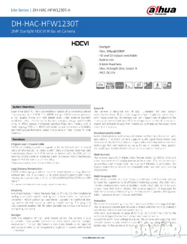 DAHUA HFW1230T-0360 Метална Водоустойчива 2MP 30Метра Starlight 4в1 HD-CVI HD-AHD HD-TVI IP67-40+60°, снимка 3 - HD камери - 41529326