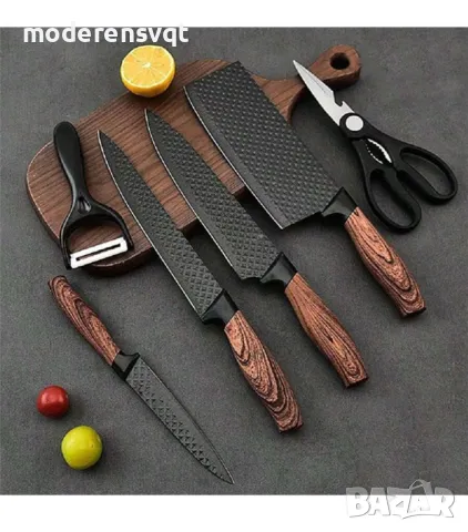 Комплект ножове 6 части, Белачка и ножица, Черен, снимка 5 - Прибори за хранене, готвене и сервиране - 48704768
