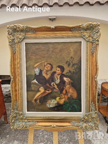 Превъзходна майсторска антикварна белгийска авторска картина масло върху платно , снимка 2 - Антикварни и старинни предмети - 51503640