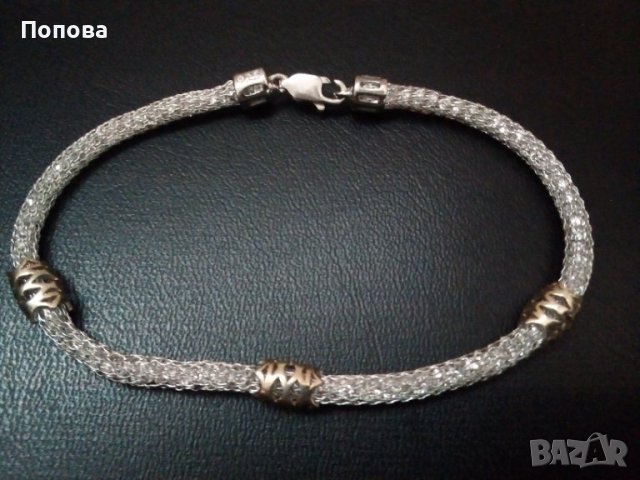 Сребърна  италианска гривна  със Сваровски кристали, снимка 2 - Гривни - 39051280