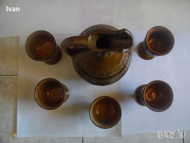 Нов Кипърски Глинен Сервиз За Вино-Ръчно Рисуван-Битов Интериор, снимка 18 - Сервизи - 39726655