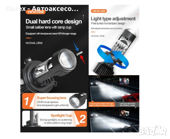 LED крушки с лупа Y10 H4 – 6000K, 6400LM, CANBUS, снимка 6 - Аксесоари и консумативи - 53871017