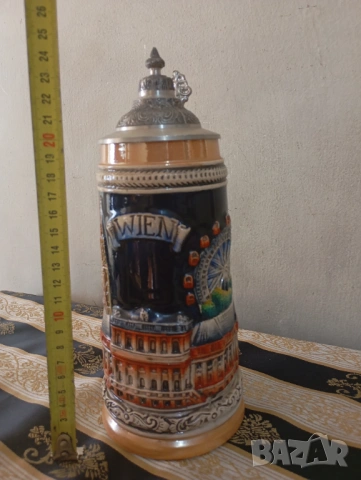 Стара халба за бира с капак, снимка 2 - Други ценни предмети - 53752907