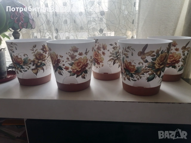 Комплект от 5 броя саксии за цветя, ръчно украсени 15 см, снимка 2 - Други стоки за дома - 53681357