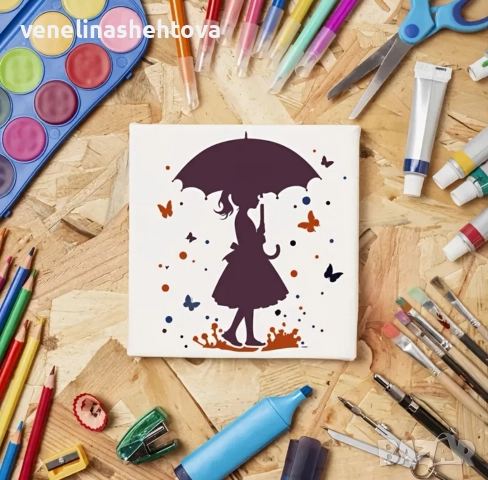 4 броя шаблон стенсил момиче с чадър декорация торта скрапбукинг текстил дърво , снимка 2 - Други - 52808772