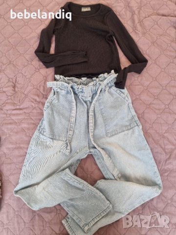 Дънки с блуза, р.140, снимка 1 - Детски панталони и дънки - 41320594