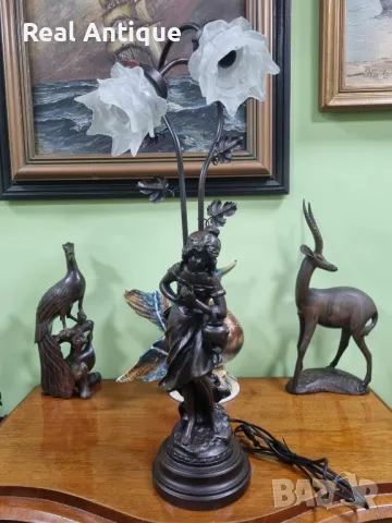 Чудесна голяма антикварна фигурална настолна лампа , снимка 1