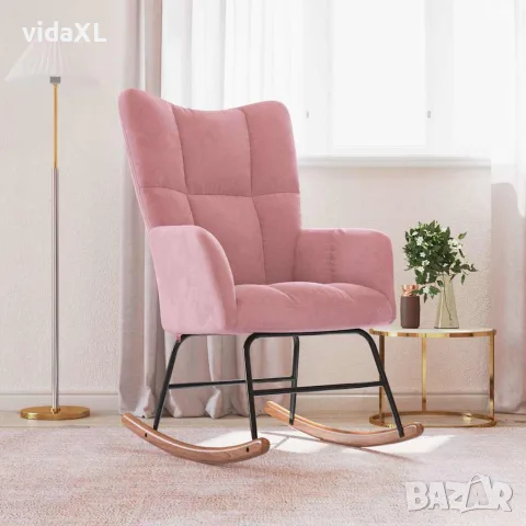 vidaXL Люлеещ стол, розов, кадифе, снимка 3 - Столове - 56146865