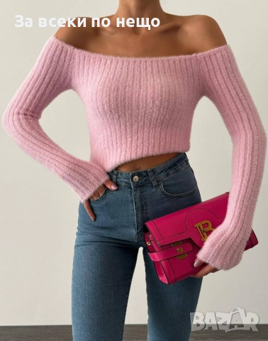 Black Weekend💯✅🖤Дамска Розова Къса Блуза С Паднали Ръкави Код A1188