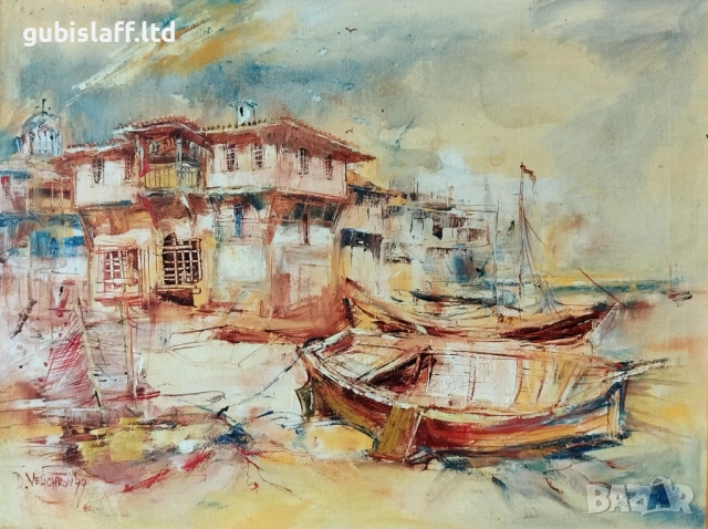 Картина "Несебър", худ. Димитър Величков, 1999 г., снимка 2 - Картини - 52586728