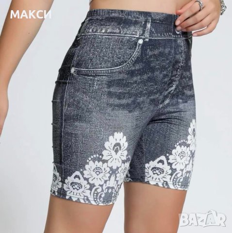 Красив силно еластичен къс клин имитация на дънки с дантела, снимка 3 - Клинове - 41904413