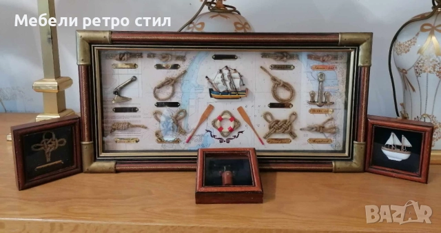 Красива и стилна ретро колекция  ''Корабна картина''. Декорация от  дърво, стъкло и меден обков. , снимка 2 - Антикварни и старинни предмети - 51975758