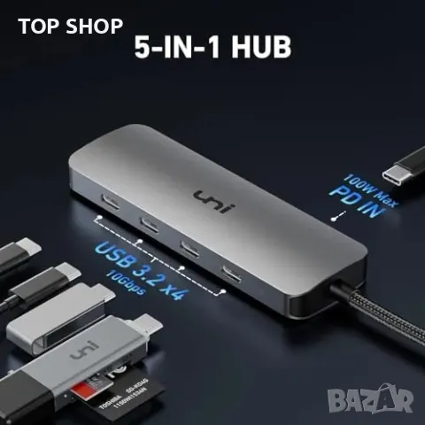 Нов USB-C хъб 10Gbps с 4 порта и 100W захранване за MacBook, iPad, снимка 7 - Друга електроника - 49451192