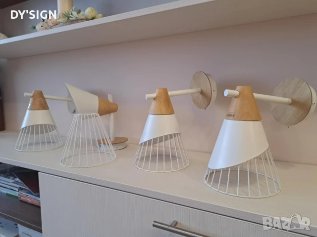Красив стенен аплик в бяло и дърво, снимка 2 - Лампи за стена - 50902295