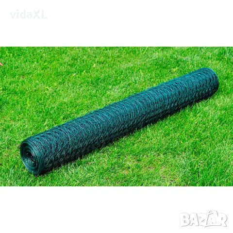 vidaXL Оградна мрежа стомана хексагонална 1x25 м тъмнозелена, снимка 3 - Огради и мрежи - 56145970
