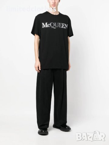 ALEXANDER McQUEEN Black Metallic Silver Logo Print Oversized Мъжка Тениска size L и XL, снимка 4 - Тениски - 40704302