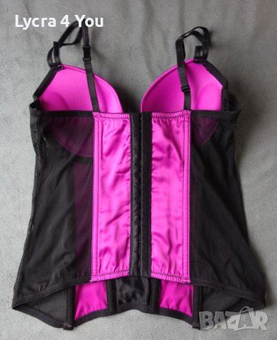 75B Mister*Lady цикламен сатенен корсет с черен тюл, снимка 4 - Корсети, бюстиета, топове - 41914691