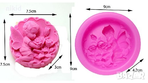 Ангел дете наведен в рози Кръгъл Дълбок силиконов молд форма тесто фондан сапун гипс шоколад мъфини, снимка 3 - Форми - 23402949