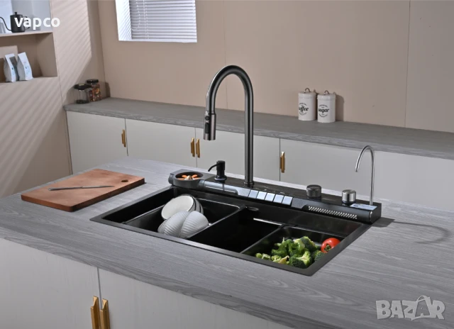 Мултифункционална кухненска мивка с регулируем двоен водопад и динамична подсветка M03