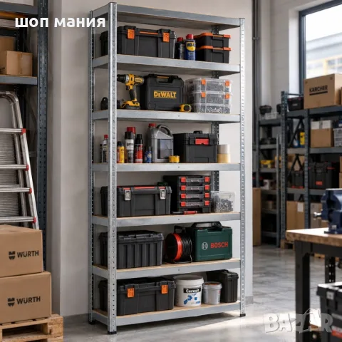 Метален поцинкован стелаж с 6 рафта – 1050 кг товароносимост, 200×90×40 см, снимка 2 - Стелажи и щандове - 56010055