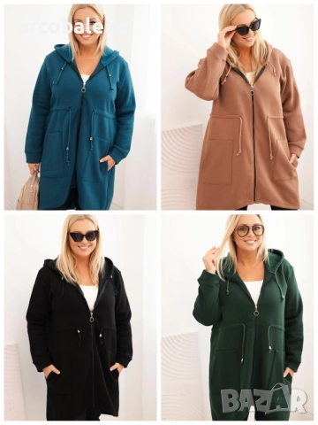 Дамски суичър с качулка с изолация и V-образно деколте Плюс размери, 4цвята 