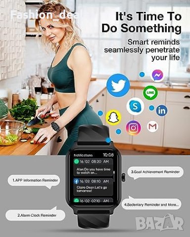 Нов Смарт часовник за мъже жени 1.83инча Android iPhone Подарък, снимка 2 - Смарт гривни - 42521888