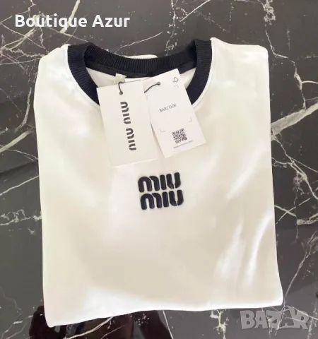 дамски памучен комплект тениска miu miu и къс рипсен клин , снимка 3 - Комплекти - 50329788