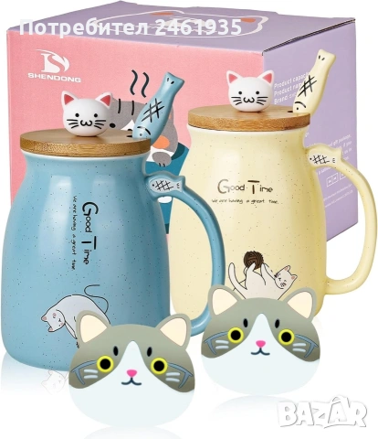 Комплект 3D керамични чаши с котки 2бр.