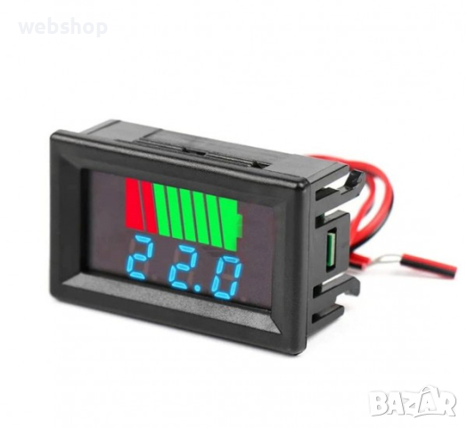 Индикатор на заряд на батерии, волтметър за вграждане, 7VDC, 100VDC, 48x29mm, снимка 1 - Друга електроника - 44816760