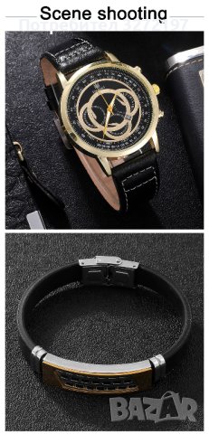 Hodinky Relogio Masculino, Луксозен мъжки кварцов часовник в комплект с гривна , снимка 6 - Мъжки - 40564586