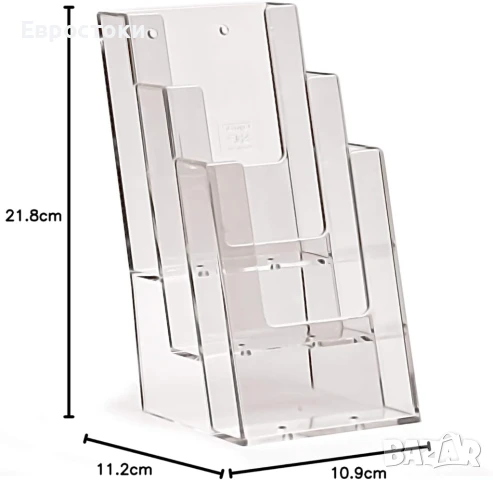 Taymar Поставки за брошури DL (1/3 A4), 3 нива, пластмасови, прозрачни, вертикални, опаковка от 4бр, снимка 2 - Органайзери за бюро - 50553111