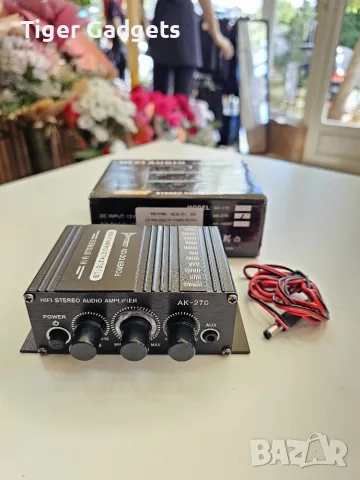 AK270 Mini Stereo Amplifier – 2-канален аудио усилвател с 3.5mm AUX, Bass и Treble