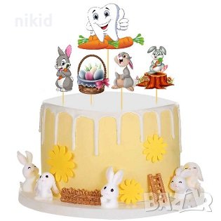 Зъб Зъбче първо заек зайче  сет картонени топери за торта и мъфини топер декор украса парти