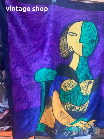 Копринен шал с абстрактен десен картина на Пикасо, снимка 2 - Шалове - 53821867