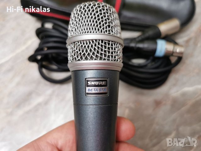 Жичен микрофон Shure Beta 57A + кабел и кожена чантичка, снимка 1 - Микрофони - 40574394