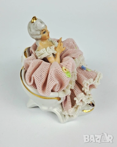 Порцеланова балерина с розова рокля - Sandizell, Dresden, снимка 4 - Статуетки - 53591263