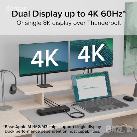 Plugable докинг станция Thunderbolt 4, един 8K или два 4K HDMI, 100 W, снимка 3 - Други - 44476839