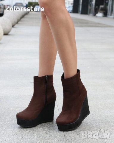 Боти на платформа - кафяв велур с черно ходило - BNP1 , снимка 2 - Дамски боти - 51479720