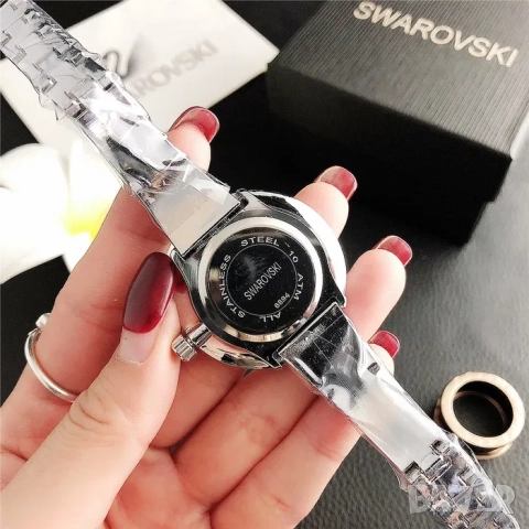 Луксозен ръчен дамски часовник Бижу Сваровски, Swarovski стилен, златен, сребърен, кристали, снимка 7 - Дамски - 52221240