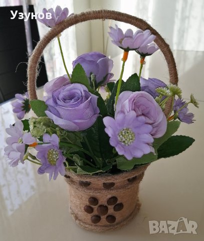 Кошничка с цветя - ръчна изработка - прекрасен подарък за Вашия празник, снимка 5 - Декорация за дома - 35791521