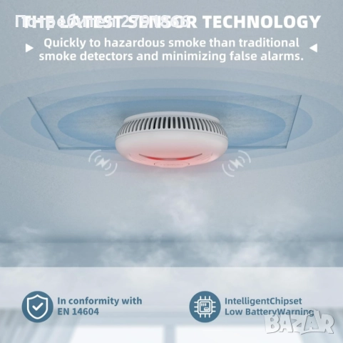 5 броя Димен детектор RIAKELL с батерия,пожарна аларма с фотоелектрически сензор TÜV и EN14604, снимка 2 - Други - 52257087