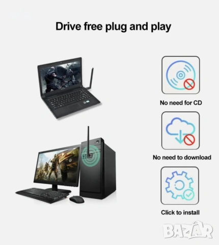 900Mbps WiFi безжична мрежова карта WiFi 6 Bluetooth 5.4 USB адаптер двубандов, снимка 4 - Друга електроника - 53621585