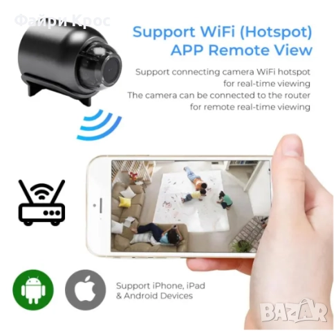 Скрита Мини Камера А12, IP, WiFi, 1080p Full HD, Видеонаблюдение, Охранителна, Сензор за движение, снимка 5 - IP камери - 51677865