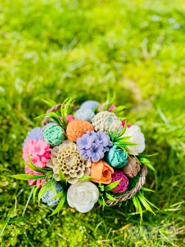 Вечен букет с аромат на уют и нежност, снимка 3 - Изкуствени цветя - 53755357