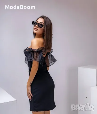 Модерна черна къса дамска рокля , снимка 2 - Рокли - 47970608