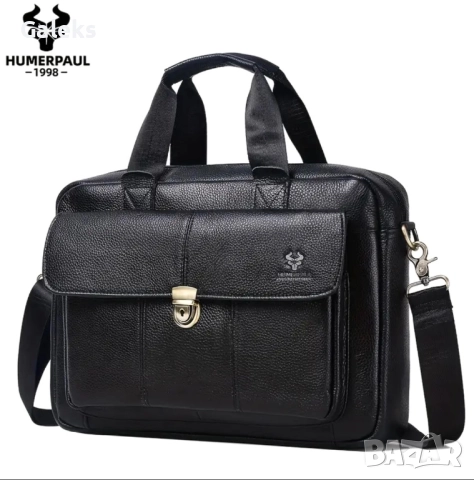 Мъжка кожена месинджър чанта с капак Humerpaul* / С Черна и кафява кожа!, снимка 2 - Чанти - 51620932