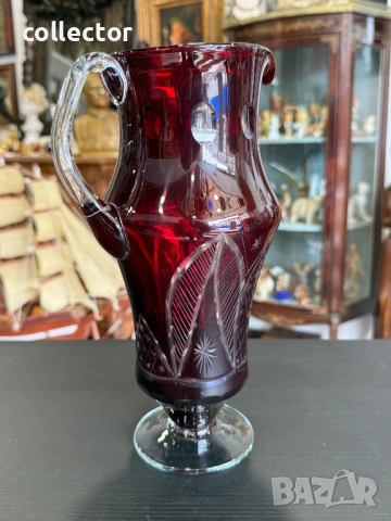 Кристална рубинена кана бохемско стъкло / Бохемия. №7881, снимка 3 - Антикварни и старинни предмети - 53498197