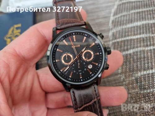 LIGE-Луксозен кварцов часовник,хронограф,дата,кожена каишка,високо качество, снимка 10 - Мъжки - 41424569