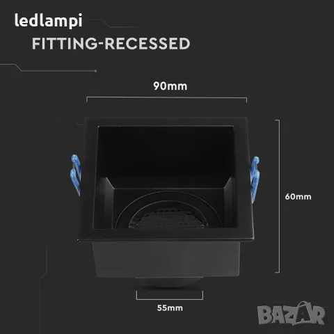 Луна За Вграждане Черна Квадратна, снимка 4 - Лед осветление - 50111677