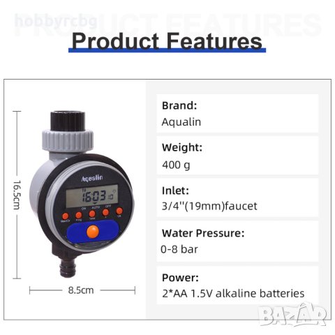 21526 Таймер за поливане с дисплей, седмичен програматор, снимка 4 - Напояване - 41454577